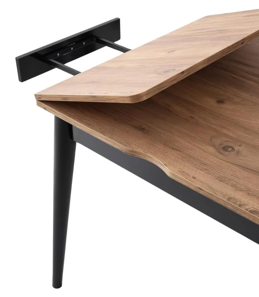 Table extensible design bois pin et noir 80 à 160 cm modèle TOTEM