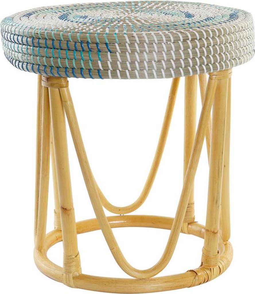 Fußstütze DKD Home Decor natürlich türkis Weiß Rattan Tropical Seegras (41 x 41 x 42 cm)