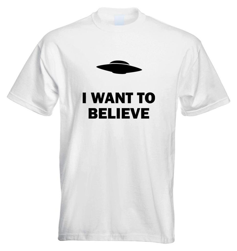 Kiwistar - T-Shirt - Weiss - I Want to Believe UFO Motiv Bedruckt Funshirt Design Print - mit Motiv Bedruckt - Funshirt Design - Sport - Freizeit -...