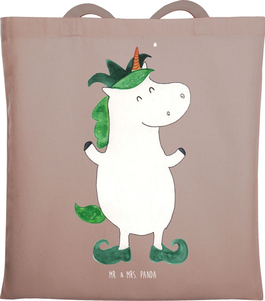 Mr. & Mrs. Panda Jutetasche Einhorn Joker - Braun Pastell - Geschenk, Einkaufstüte, Tasche, Unicorn, Tote Bag, Hofnarr, Kasper, Einhörner, Jutebe...