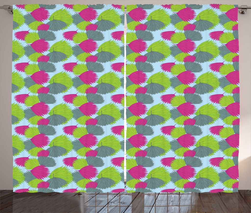 ABAKUHAUS Exotisch Rustikaler Gardine, Tropic Pflanze Botanik Blätter, Wohnzimmer Universalband Gardinen mit Schlaufen und Haken, 280 x 225 cm, Me...
