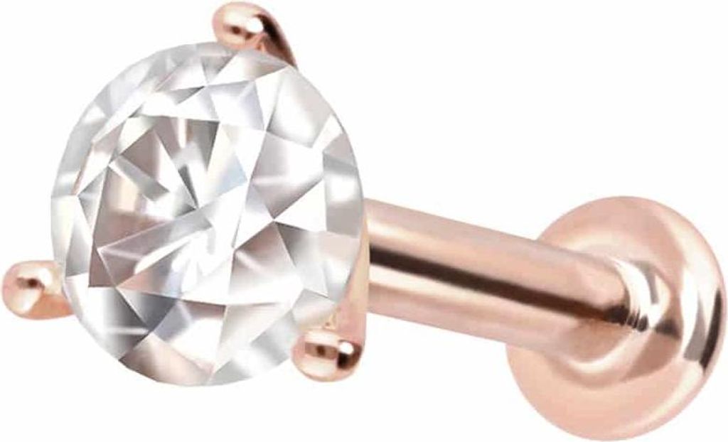Ohrpiercing, Nasenpiercing 14 Karat Gold Labret mit Innengewinde MOISSANIT RoséGold Stablänge: 5mm | Stabstärke: 1,2mm | Kristallgröße: 3mm