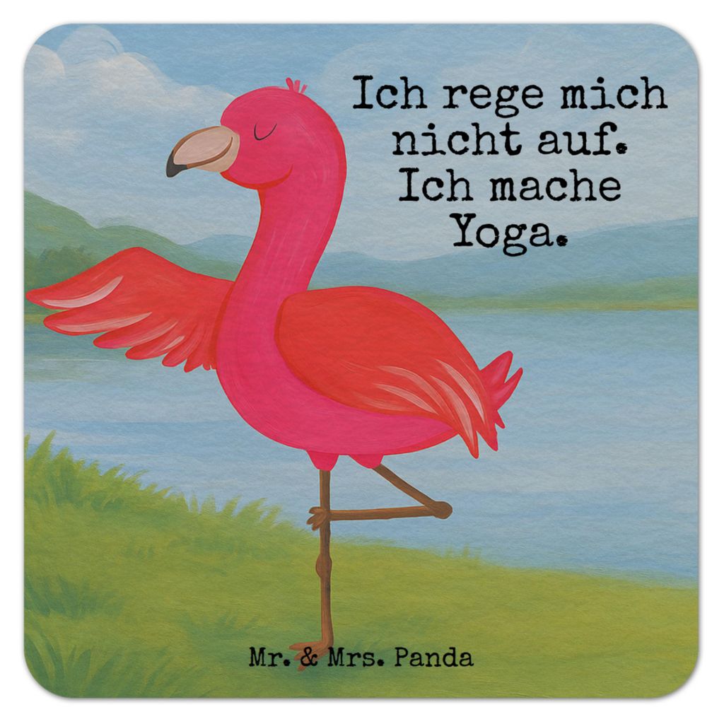 Mr. & Mrs. Panda Tischuntersetzer Flamingo Yoga Design 50er Set - Weiß - Geschenk, Namaste, Bierfilzl, Achtsamkeit, Meditieren, Getränkeuntersetz...