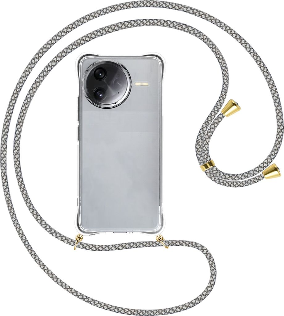 Handykette Backcover-Schutzhülle mit Band (Metall goldfarben) für Xiaomi Redmi K80 Pro 5G - weiß/grau kariert