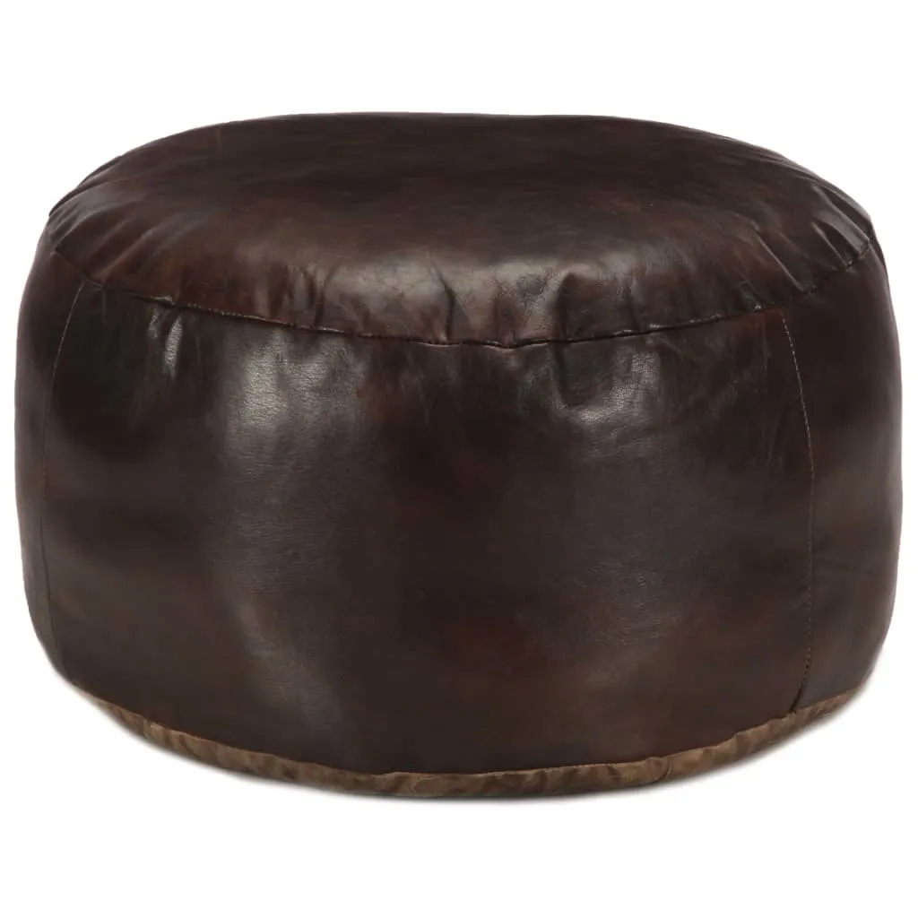 Repose-pieds rond en cuir marron foncé 60 cm - Pouf artisanal de luxe