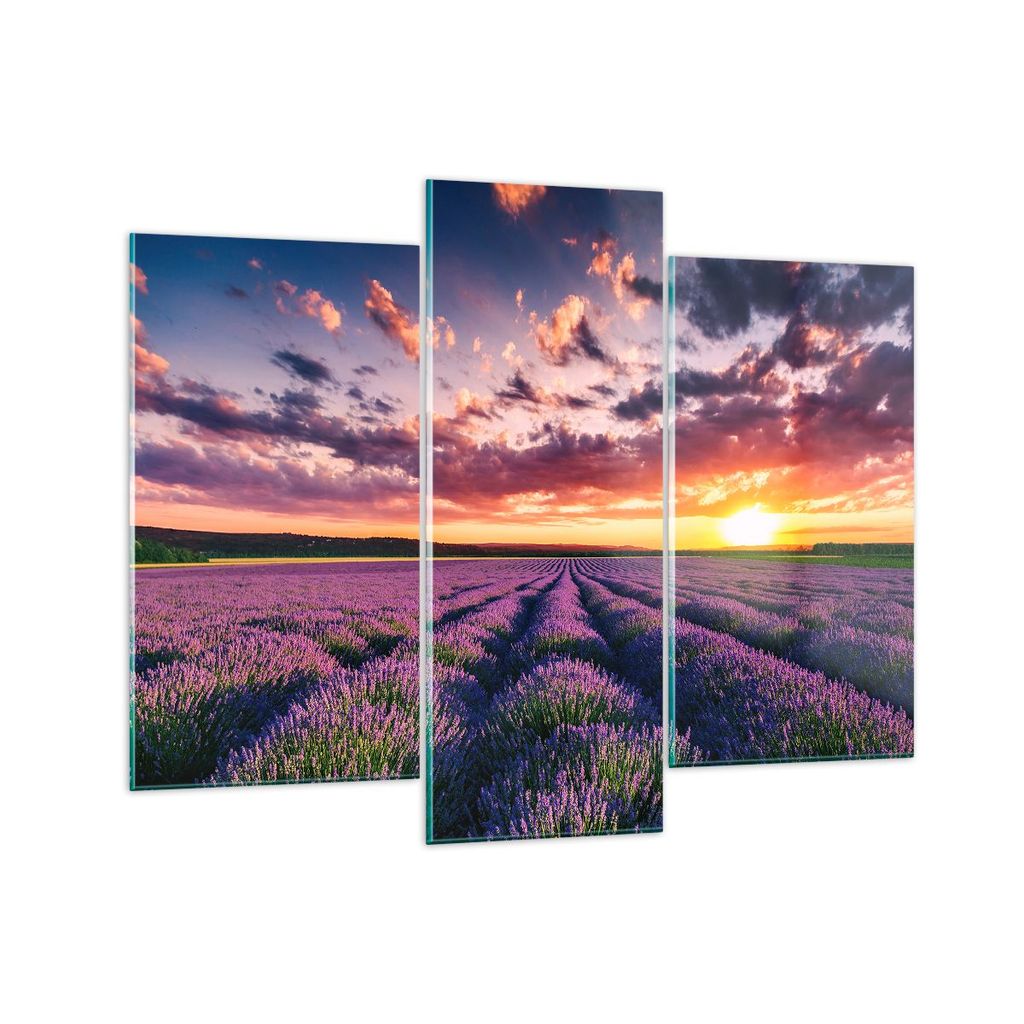Bilder auf glas - Lavendel Berge Feld - 130x100cm - Glasbilder - Wandbilder - Kunstdruck - zum Aufhängen bereit - Wanddekoration aus Glas - Glas B...