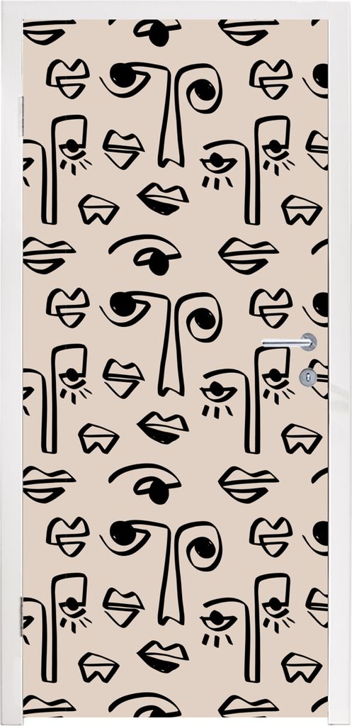 MuchoWow Türtapete Selbstklebende Türfolie Muster - Lippen - Strichzeichnungen 90x215 cm Türposter Türaufkleber Klebefolie Türklebefolie - P...