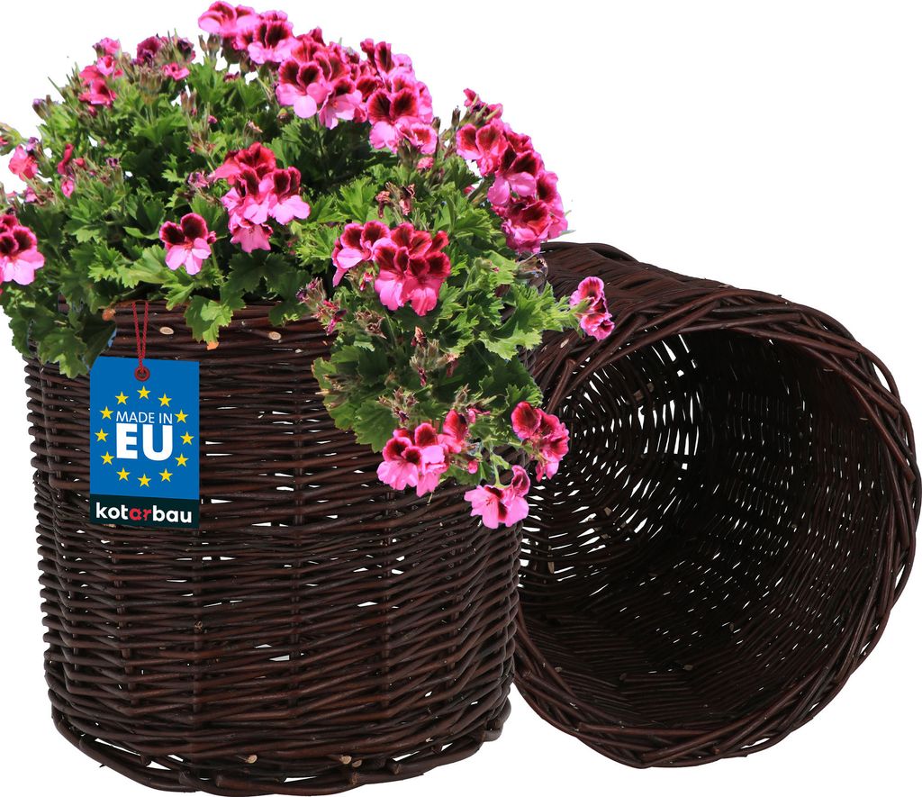 KOTARBAU 2er Set Weidenkorb zum Bepflanzen Braun Höhe 28 cm 33 cm Übertopf Korb aus Weide Pflanzkorb geflochten Pflanzkörbe Outdoor Korbü...