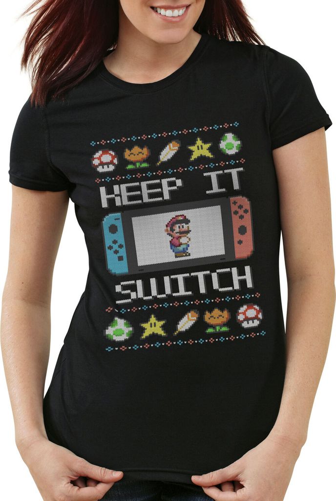 style3 Keep it Switch Ugly Sweater Damen T-Shirt lite x-mas pulli weihnachtsbaum, Größe:L
