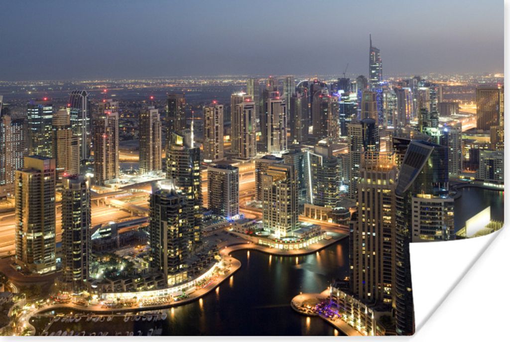 MuchoWow Poster Dubai Marina bei Nacht 90x60 cm - Schlafzimmer