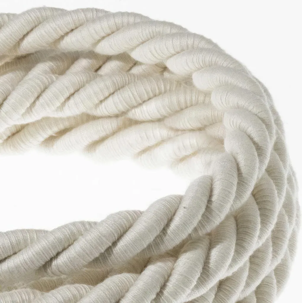 Câble Électrique Textile XL Blanc Ø16mm en Coton Tressé pour Lampe