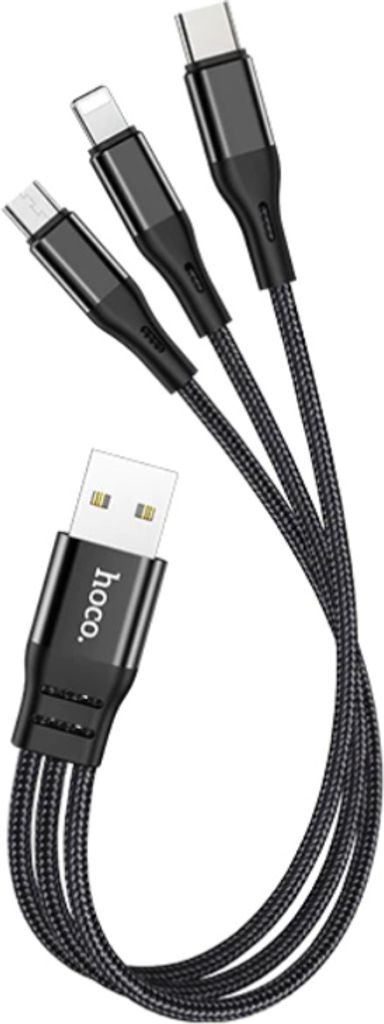 3in1 USB-Kabel mit microUSB-, Typ-C- und Lightning-Anschluss, 0,25 Meter