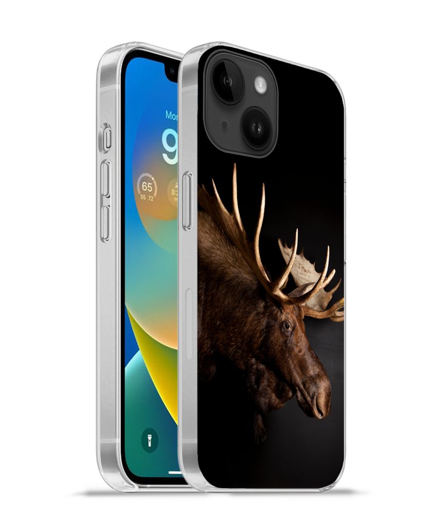MuchoWow Handyhülle Schutzhülle Hülle für Apple iPhone 14 - Softcase Elch - Geweih - Porträt Silikon Softcase Handy Hülle - Mobiltelefonhülle