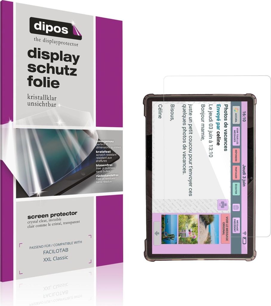 2x Schutzfolie für FACILOTAB XXL Classic klar Displayschutzfolie Folie Display Schutz dipos