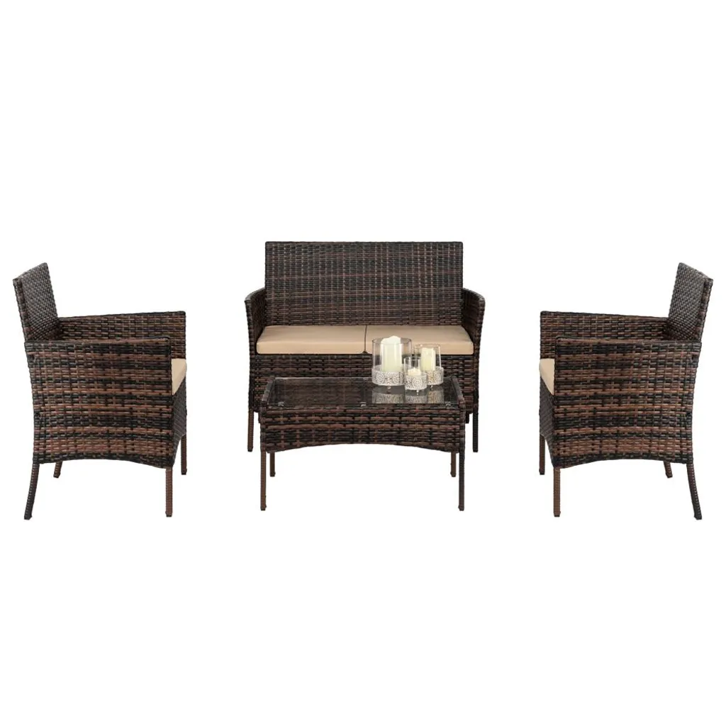 Garniture de Jardin Résistante en Polyrattan Marron 3 Pièces avec Sofa
