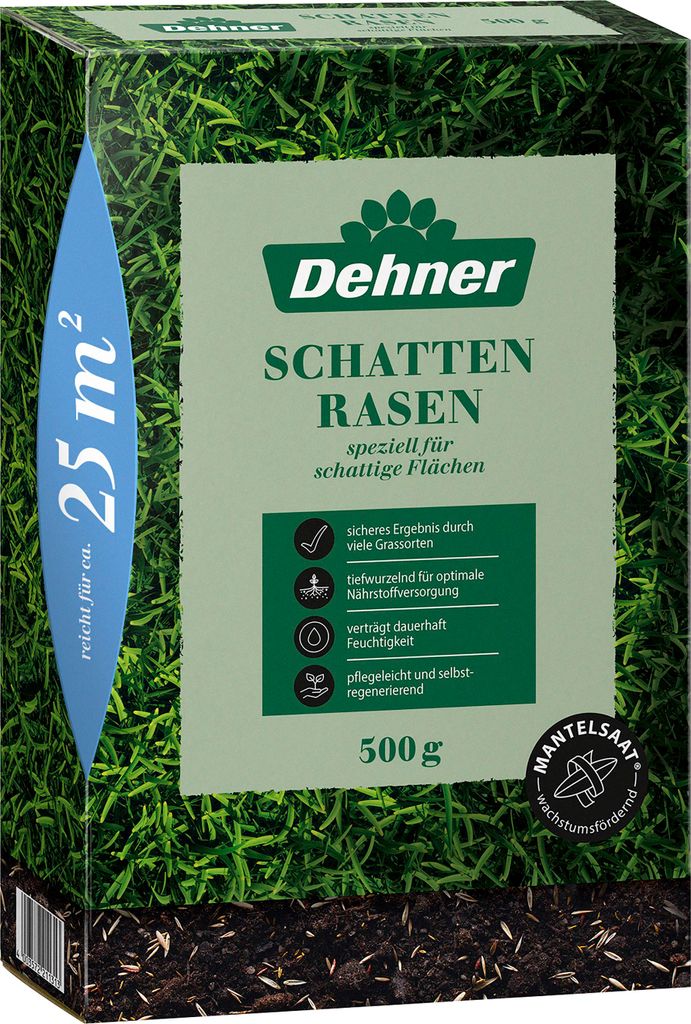 Dehner Saatgut Schattenrasen, hochwertige Rasensamen robust / pflegeleicht, schnell keimend / selbstregenerierend, ideal für schattige / halbschat...