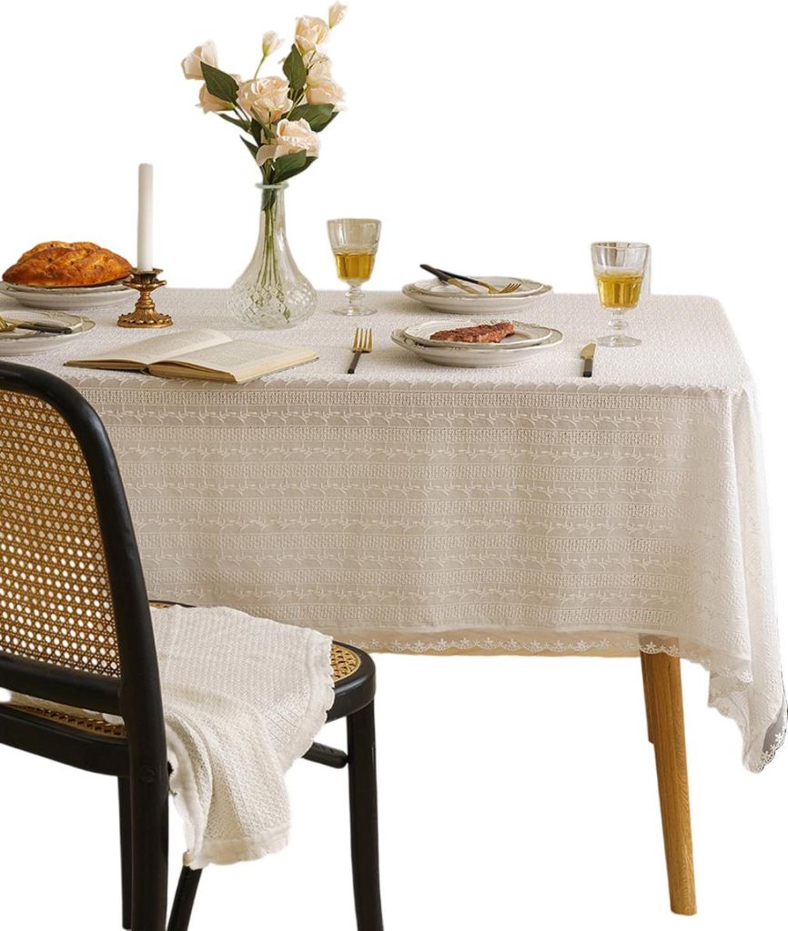 Leichte, Tischdecke aus weißer Spitze im Pastoralstil – besticktes Stoffdekor für Kaffee-/quadratische Tische, Picknickmatte und Fotohintergrund