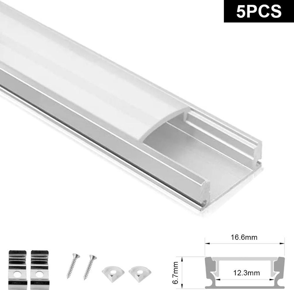 Aluminiumprofil für LED‐Streifen - Kanal mit PC‐Abdeckung - Länge 1 m - Für 5050/2835 - Set 5 Stück - Hellgelb