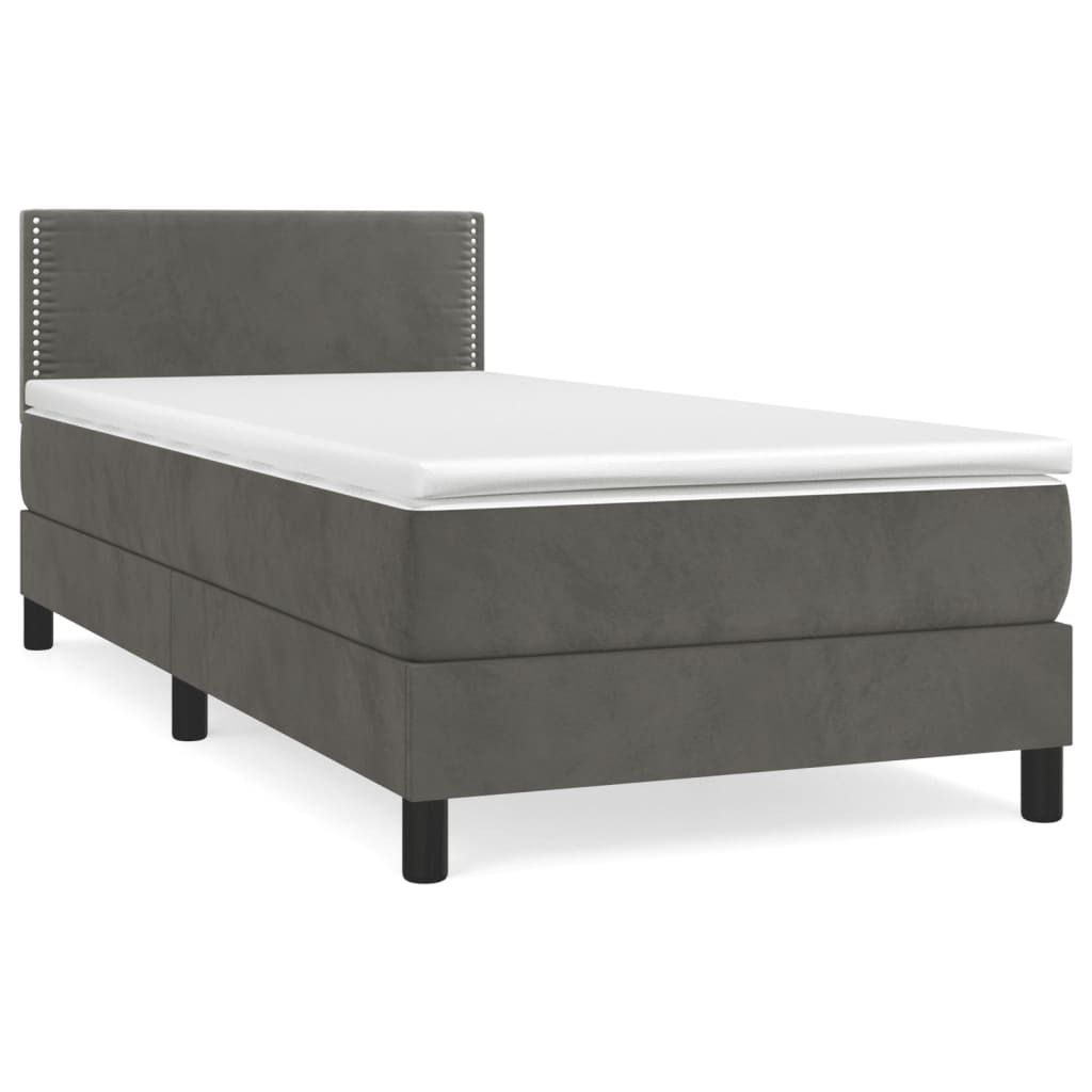 vidaXL Boxspringbett mit Matratze Dunkelgrau 90x190 cm Samt