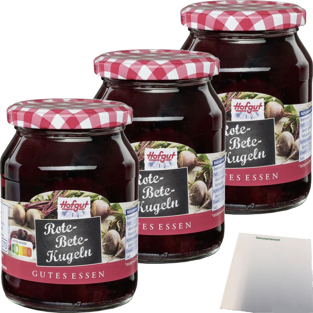 Hofgut Rote Bete Kugeln 3er Pack (3x370ml Glas) + usy Block
