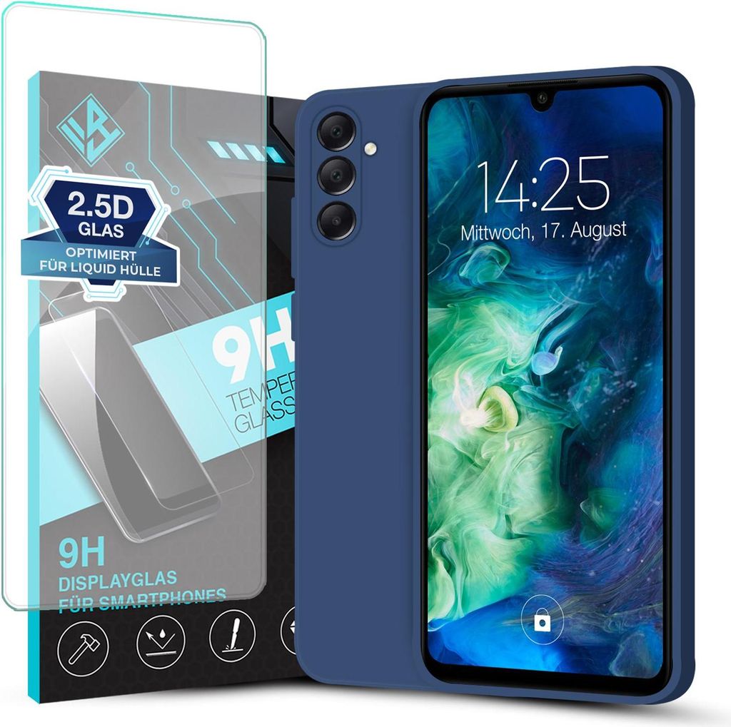 Hülle für Samsung Galaxy A13 5G mit 9H Displayglas Displayschutz Case Cover Bumper Smartphone Softgrip Schutzhülle Farbe: Blau
