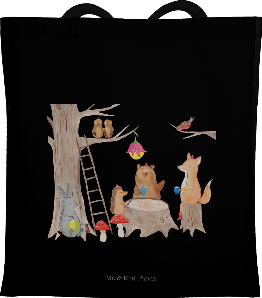 Mr. & Mrs. Panda Beutel Waldtiere Picknick - Schwarz - Geschenk, Igel, Laptoptasche, Eichhörnchen, Tote Bag, Fuchs, Schultasche, dokumententasche,...