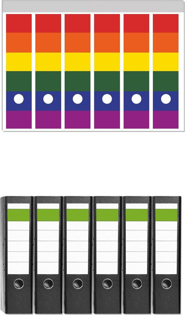 Wallario 6 Stück breite Ordner inkl. Klebeetiketten mit Motive Regenbogen Flagge Fahne - Set mit Rückenschildern / Ordnerrücken Stickern