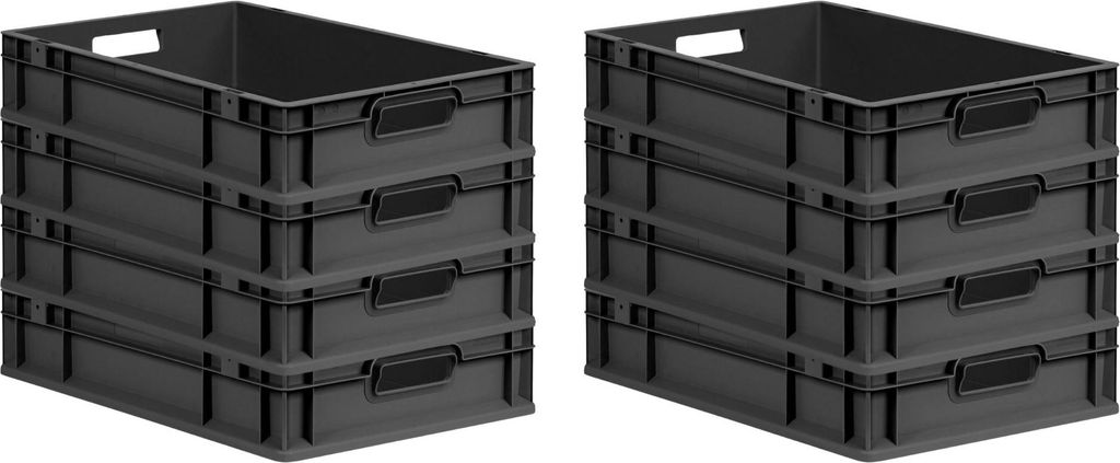 SuperSparSet 8x Eurobox NextGen Grip | HxBxT 12x40x60cm | 23 Liter | Griffe offen | Schwarz | Eurobehälter, Transportbox, Transportbehälter, Stap...