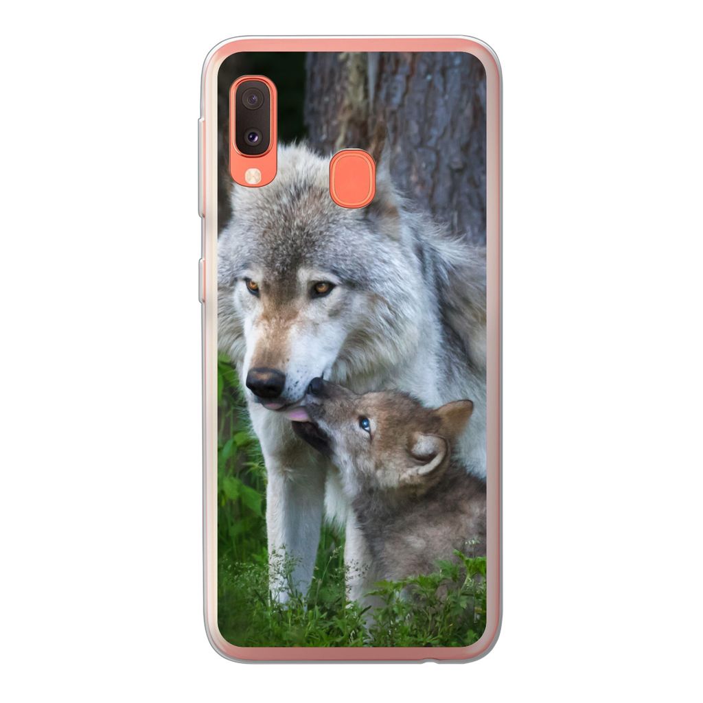 MuchoWow Handyhülle Schutzhülle Hülle für Samsung Galaxy A20e Wolf - Moos - Wald - Welpe Silikon Softcase Handy Hülle - Abdeckung