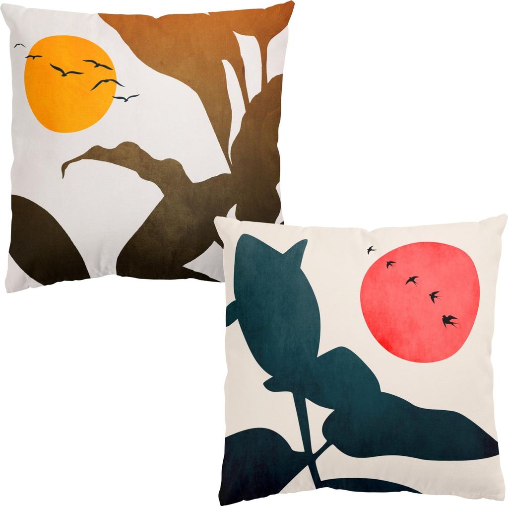 Dekokissen 2-teilig mit Motiv draußen / Outdoor Zierkissen waschbar Pflanzen gelb Tropisch Sofakissen ohne Füllung