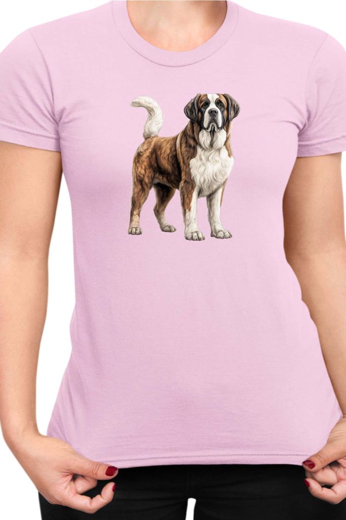 Damen T-Shirt Dogs Breeds Saint Bernard Dog Breed 005, Lady XL / Hellrosa