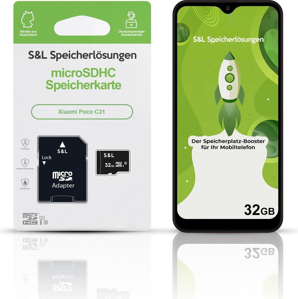 microSD Speicherkarte S&L für Xiaomi Poco C31 - Speicherkapazität: 32 GB