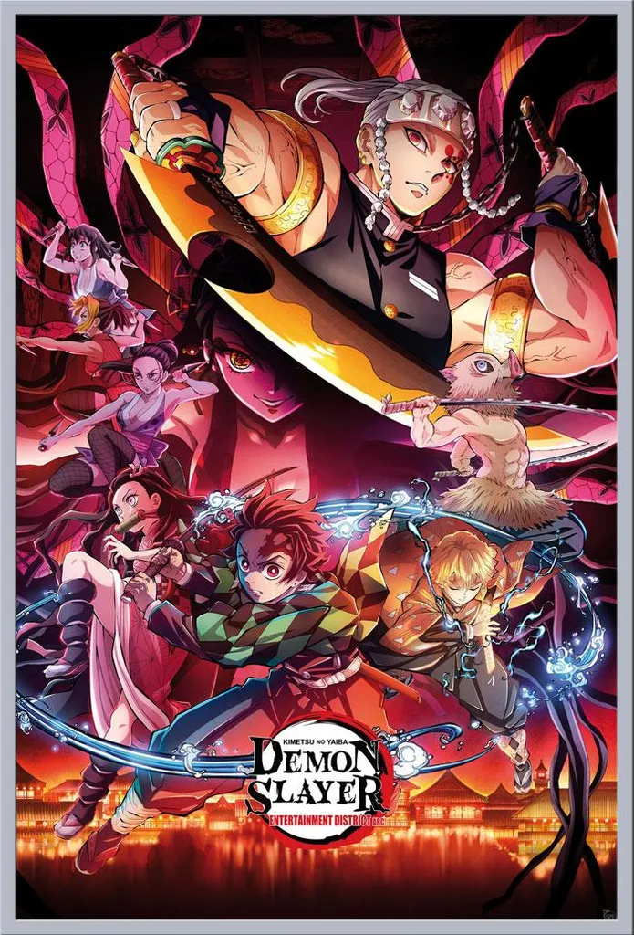 Poster Demon Slayer Encadré avec Vitre Acrylique et Cadre Argenté Maxi
