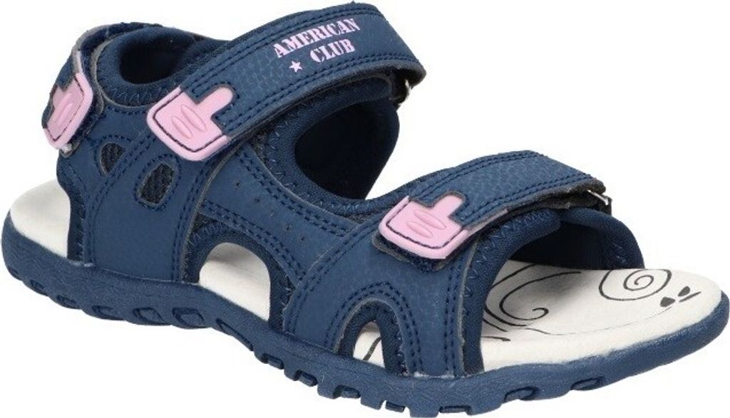 AMERICAN CLUB HL166 Solide KinderSandalen, Naturleder Innensohle, Klett Sandalen, Sportsandalen, Marineblaue 32