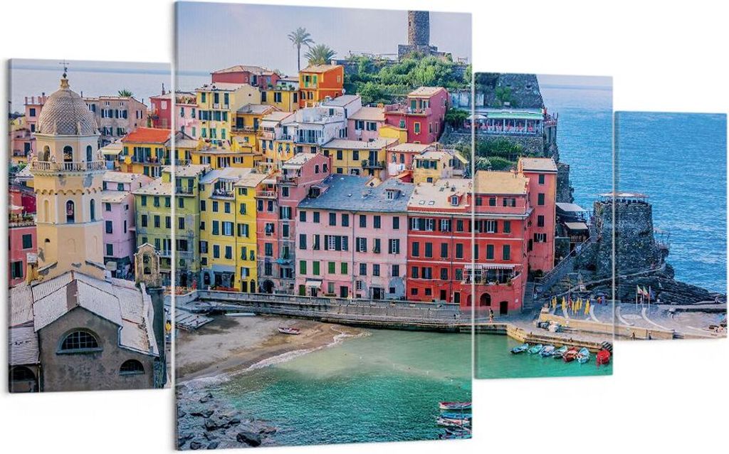 Bild auf Leinwand - Leinwandbild - 4 Teile - Farben Gebäude Italien - 160x90cm - Wand Bild - Wanddeko - Wandbilder - Leinwanddruck - Bilder - Wand...