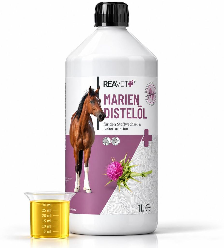 REAVET Olio di cardo mariano per cani e cavalli, 1 litro – Immagine del prodotto 
