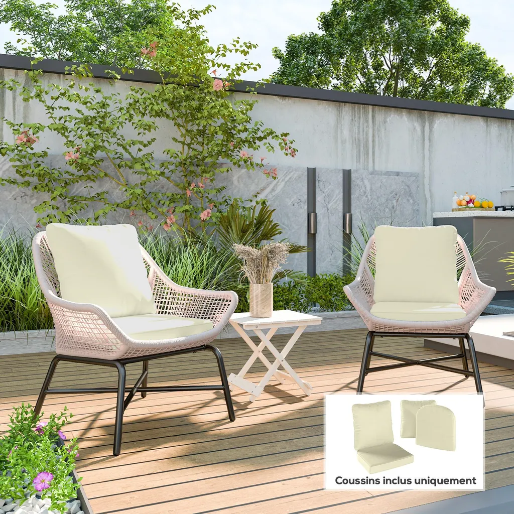 Coussin dossier et assise pour fauteuil de jardin - Confortable et crème - 2