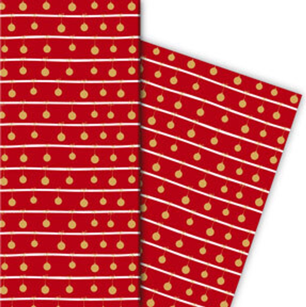 Schickes Streifen Weihnachtspapier mit Weihnachtskugeln, rot, 32 x 48cm - G9862, 32 x 48cm