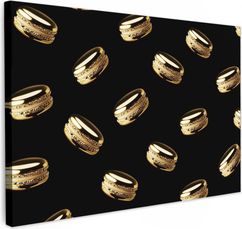 Leinwand Bilder 30x20 cm - Gold - Macarons - Schwarz, Wandbilder, Wanddeko Wohnzimmer, Bild