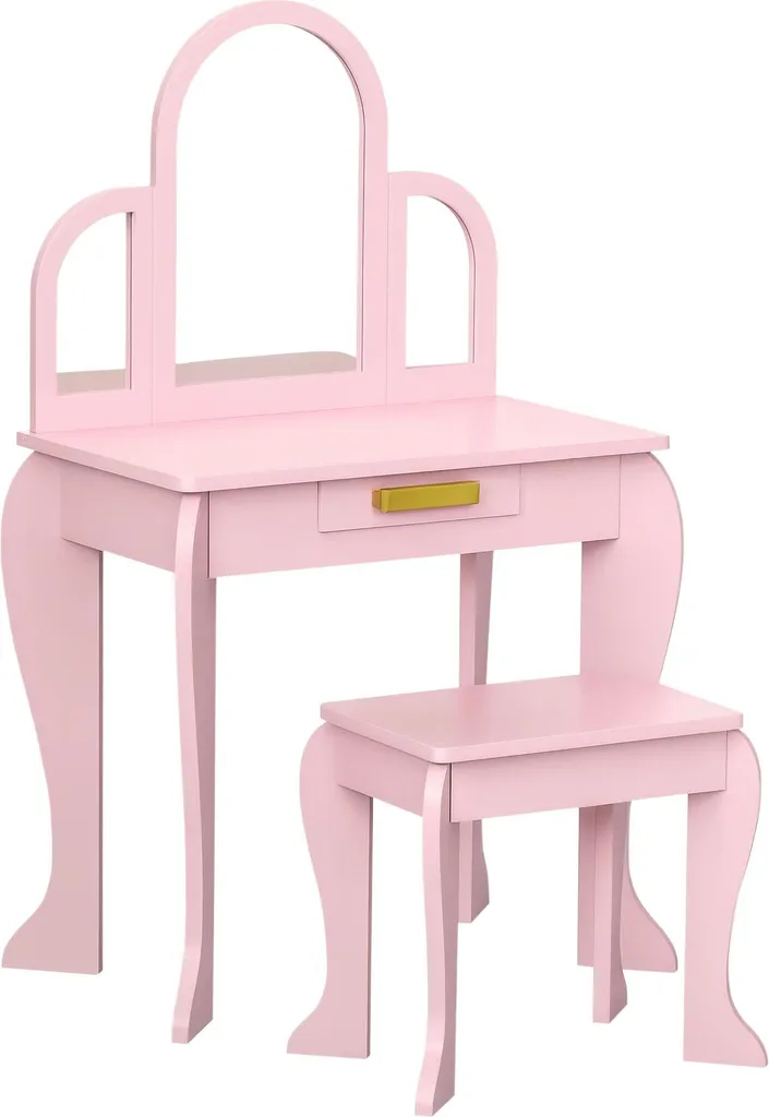 Coiffeuse enfant bois rose miroir : rangez ses bijoux et accessoires 3-6 ans