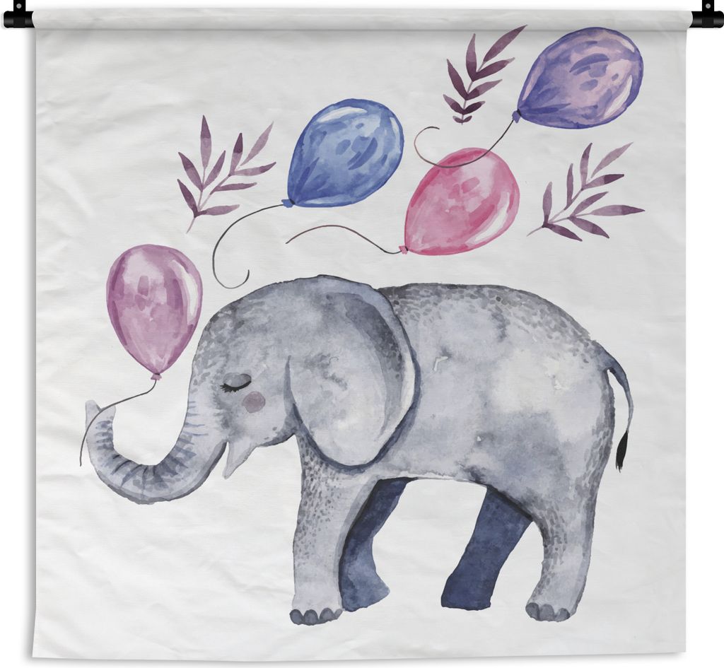 MuchoWow Wandteppich Wandbehang Elefant - Aquarell - Luftballons 150x150 cm Tapisserie Dekoration Wandtuch - Wohnaccessoires - Modernes