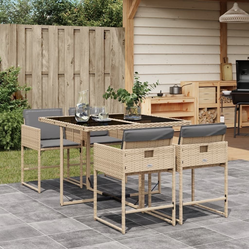 Maison Exclusive - 5-tlg. Garten-Essgruppe mit Kissen Beigemischung Poly Rattan