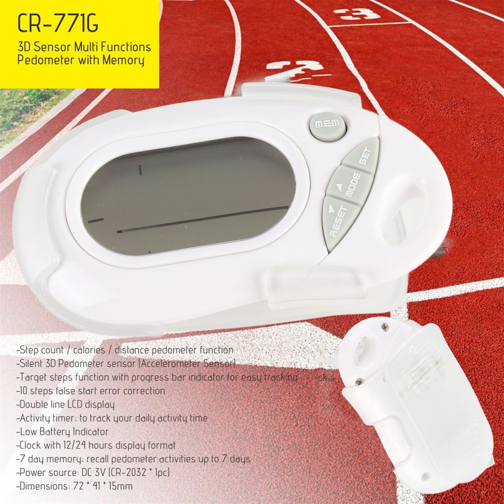Podomètre Compact - Compte Pas, Distance, Calories - Mémoire 7 Jours - Grand Écran LCD - Pour Marche Et Sport