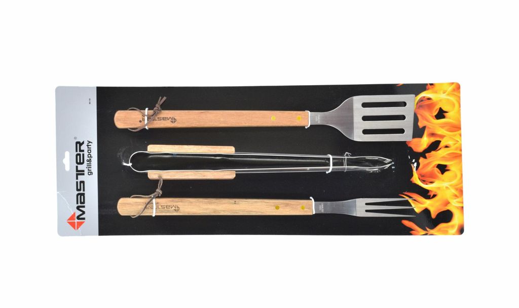Grillaccessoires set, 3 stuks / Houten handgrepen Productafbeelding 