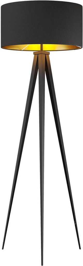 Lindby Stehlampe Benik, Tripod, Textil, schwarz/gold, 153cm