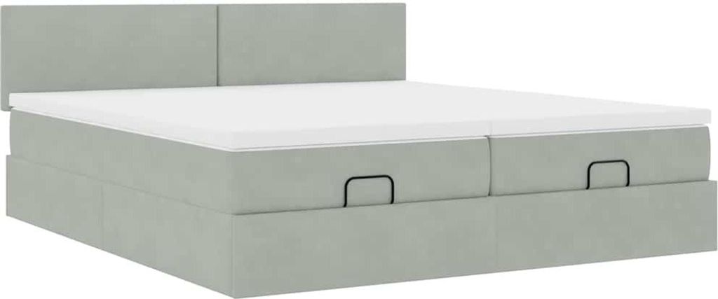 "WINTER SALE"Ottoman-Bett Modernes/Doppelbett - Polsterbett Erwachsene/r /Kind - mit Matratzen Hellgrau 200x200cm Samt - Klassische Betten NeuMöbe...