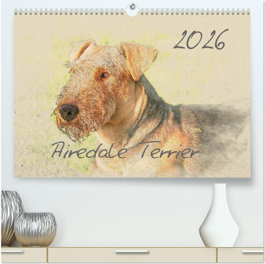 Airedale Terrier 2026 (hochwertiger Premium Wandkalender 2026 DIN A2 quer), Kunstdruck in Hochglanz