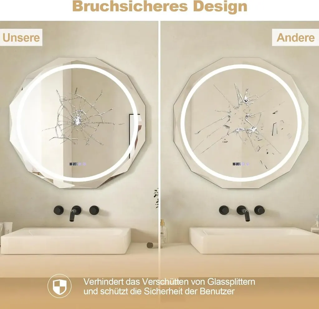 Miroir de salle de bain LED à intensité variable idéal pour maquillage