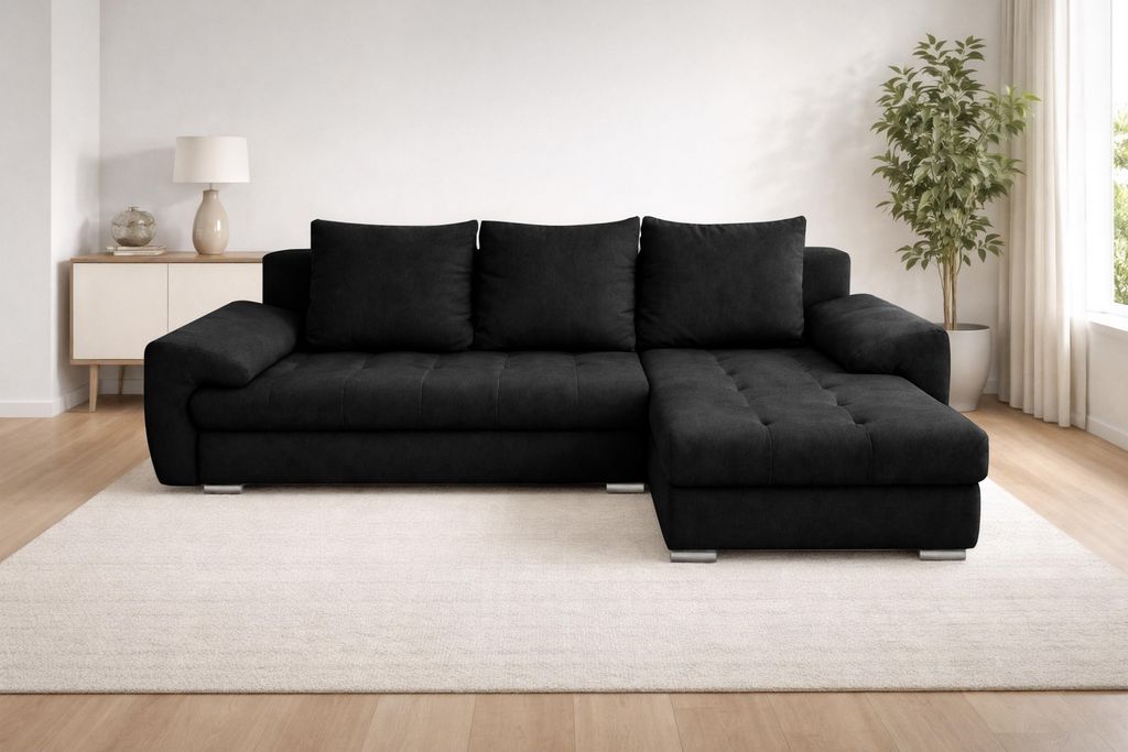 AX LIVING Manisa Wohnzimmer Couch L Form Sofa Schwarz R