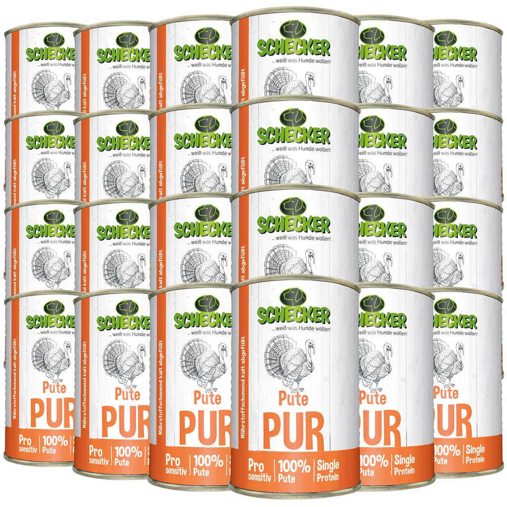 24 x 410 g Schecker Nassfutter - getreidefrei - glutenfrei - zu 100 % Pute in bester Qualität